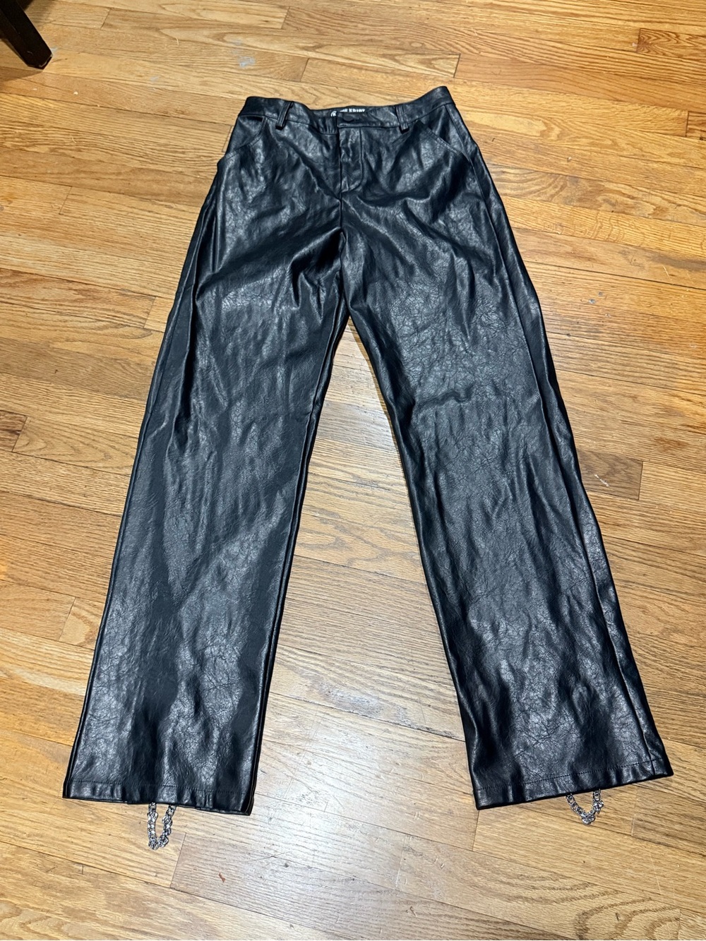 The Kript Black Vegan Faux Leather Straight-Leg Pants Size S